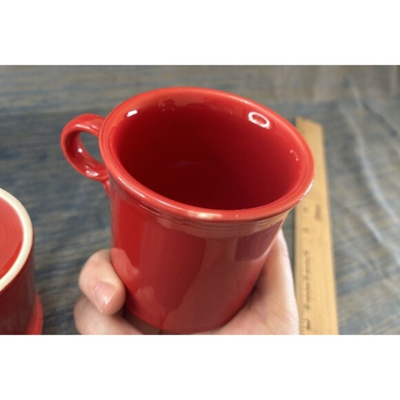 2 VTG Homer Laughlin Fiestaware Coffee Mugs Bright Red 10oz O Ring Handle Cups - Picture 7 of 7